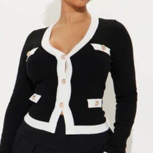 Women's Black and White Cardigan Sweater